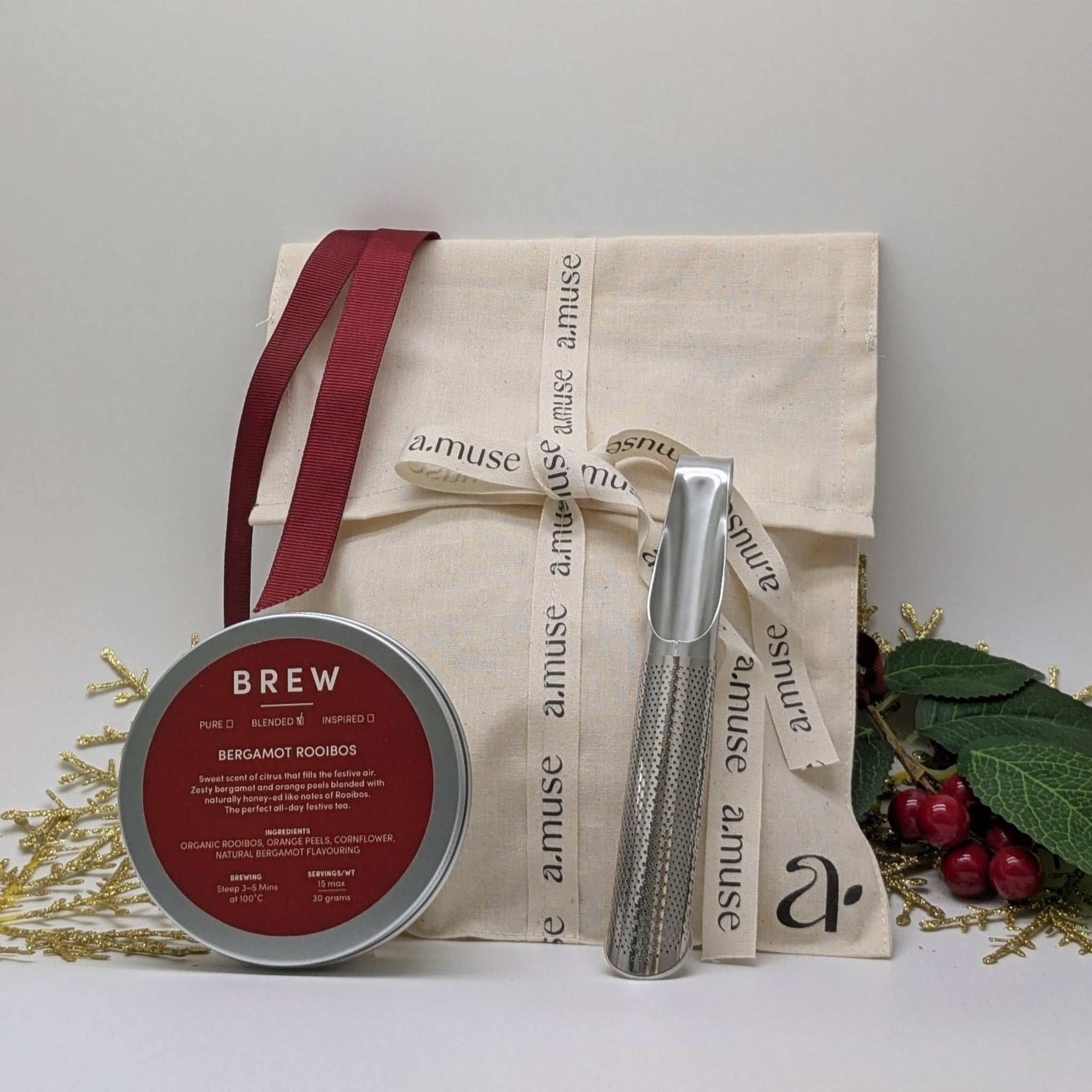 $30 Gourmet Loose Leaf Tea Gift Set | Holiday Tea Collection - 30g Tea Sampler with Tin, Infuser & Pouch