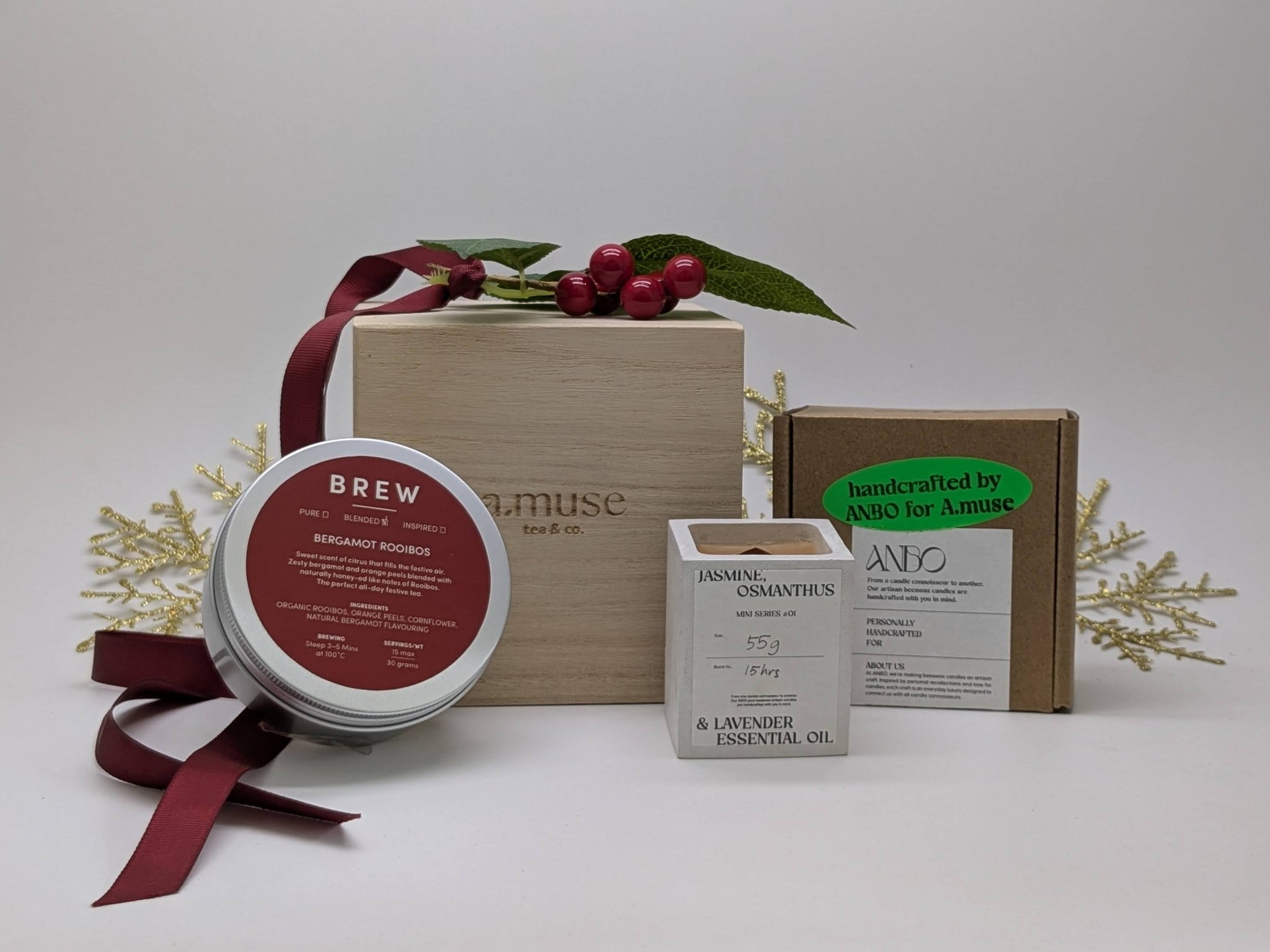 $50 Artisan Tea & ANBO Candle Gift Set | Festive Holiday Collection | Luxury Sensory Experience | Perfect Secret Santa Gift